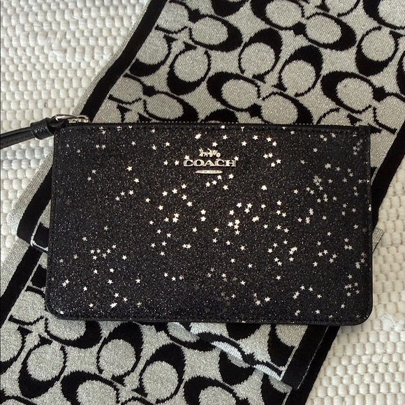 Coach Starry Black Glitter Wristlet - Picture 1 of 4